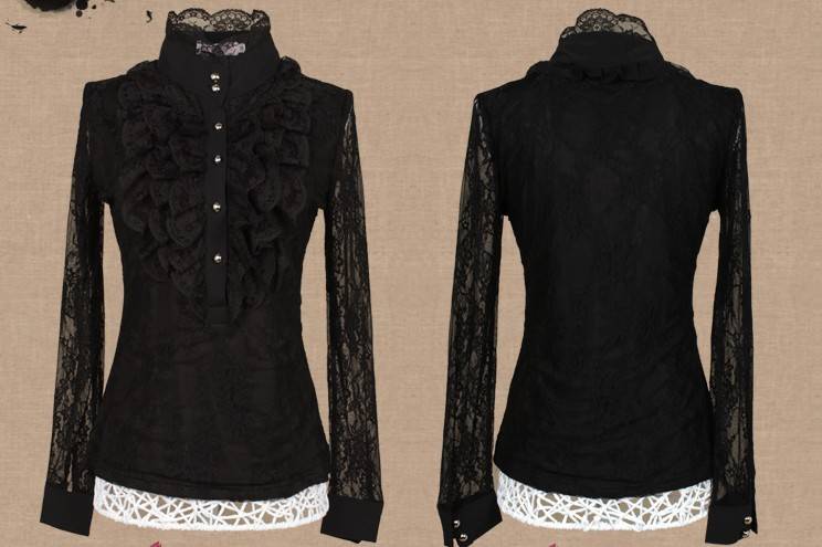 zwarte blouse met kanten mouwen zwarte blouse met kanten mouwen