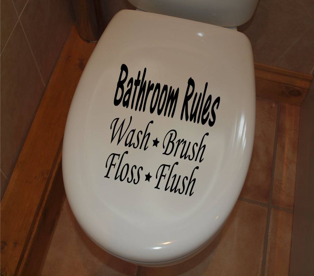 Bathroom rules, wash, brush, floss, flush toilet sticker QualitySticker