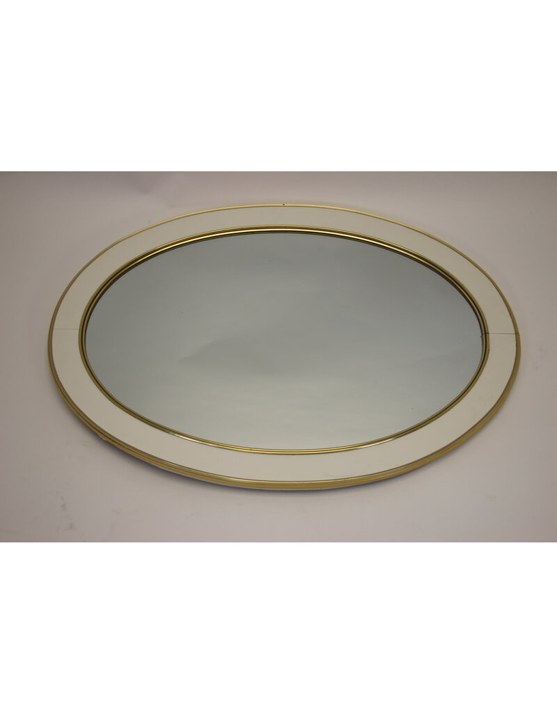 Large Oval Wall Mirror With White And Gold Border 77 Cm