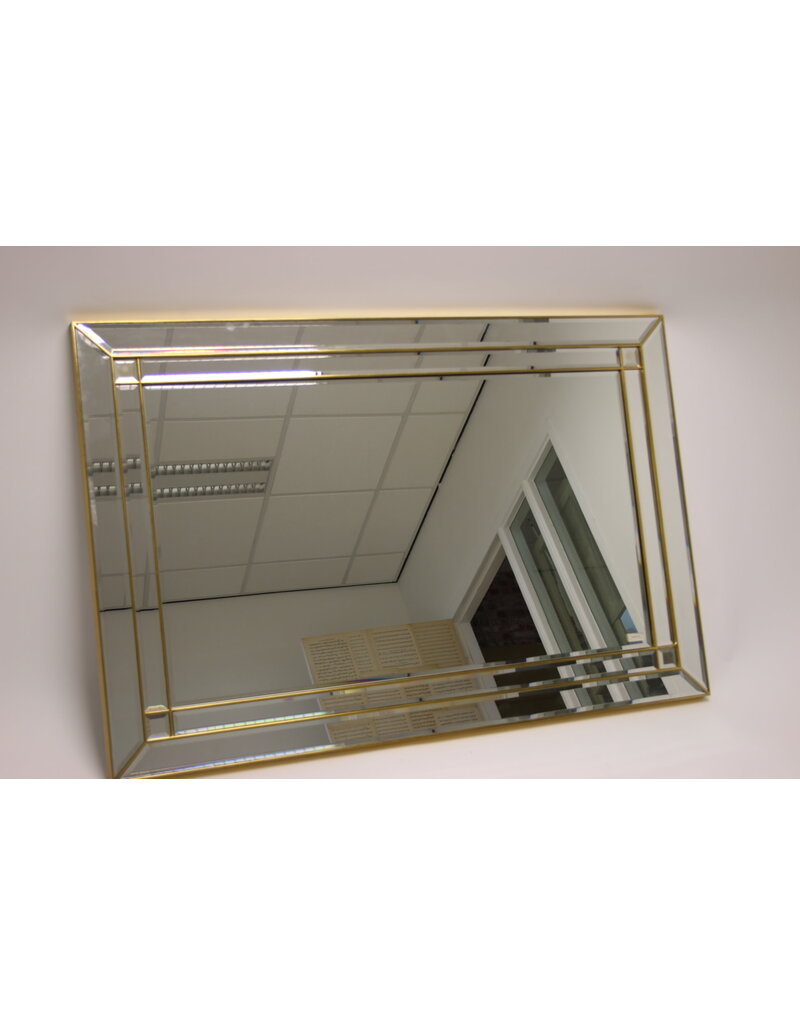 Large Golden Faceted Wall Mirror Deknudt Belgium 80s 140 X 95 Cm