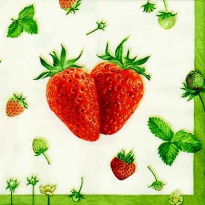 Servetten Aardbei creme 33 x 33 cm