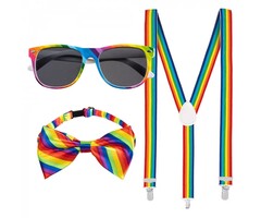 Accessoire Set Vert Néon (lunettes party, noeud papillon et bretelles) - - 100% belge - Déguisements - Tenues de Carnaval - Créations des Ballons - Fête Thématiques