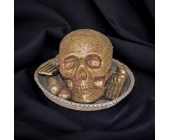 Dish with glitter skull and bones - Halloween decoration dish with lights