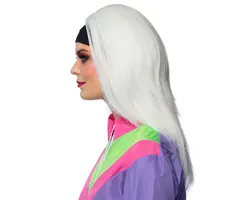 Stijlvolle Witte Retro Pruik met Zwarte Haarband - Boland Vintage Collectie