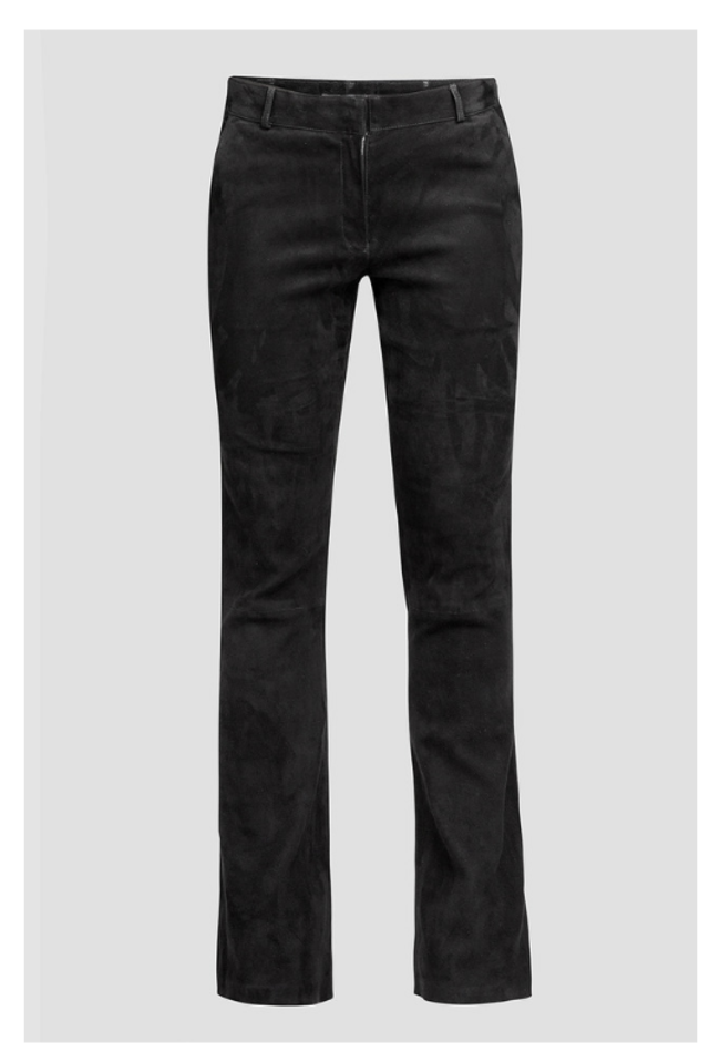 ZINGA Leather Flare broek echt suède dames zwart | Flo 4999