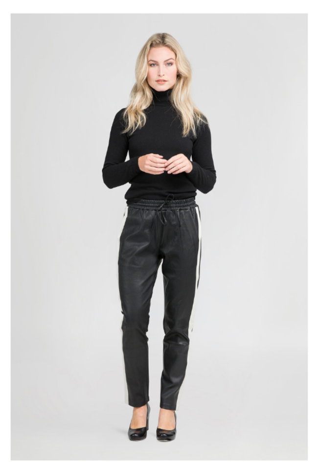 ZINGA Leather Boyfriend pants, real leather, women black | Evi 6999