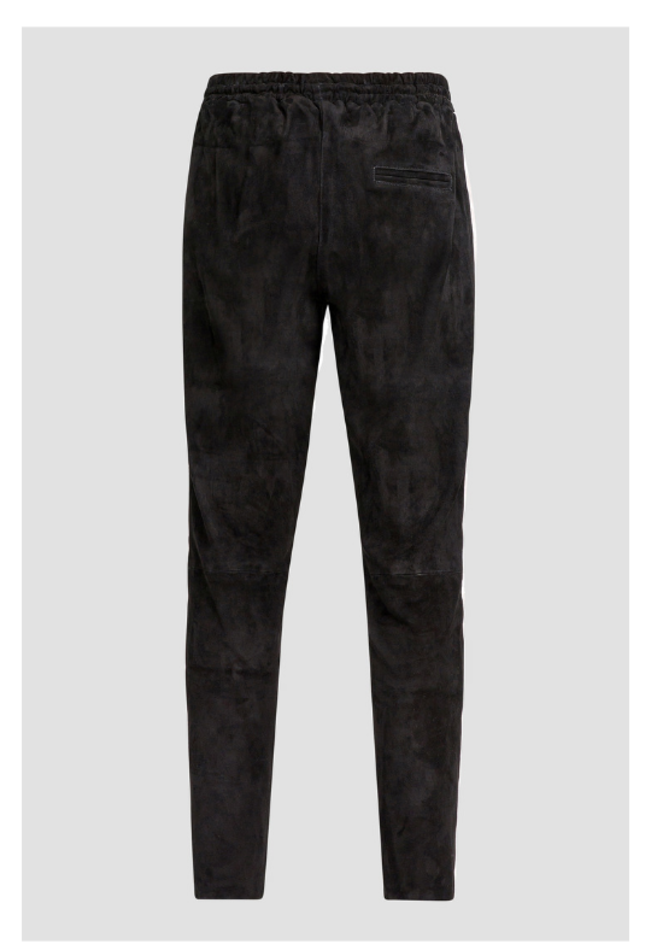 ZINGA Leather Black Stretch Suede Boyfriend Trousers NOAH with Side Stripe