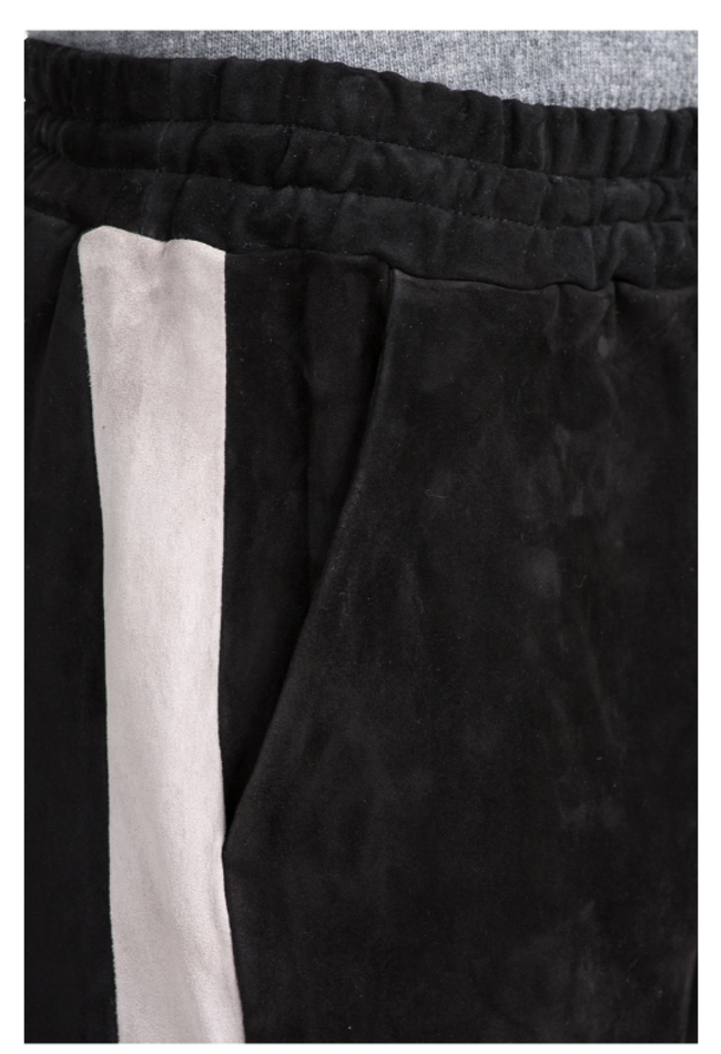 ZINGA Leather Black Stretch Suede Boyfriend Trousers NOAH with Side Stripe