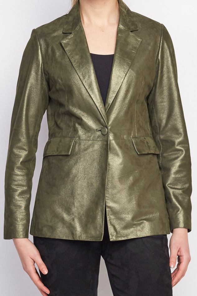 Dames blazer van echt leer in groen-metallic | Leather ZINGA