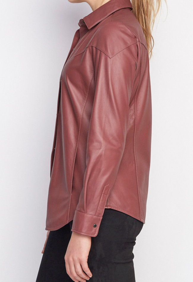 ZINGA Leather Echtes Lederhemd für Damen in Rotbraun aus Lammnappa | ANNA 5230