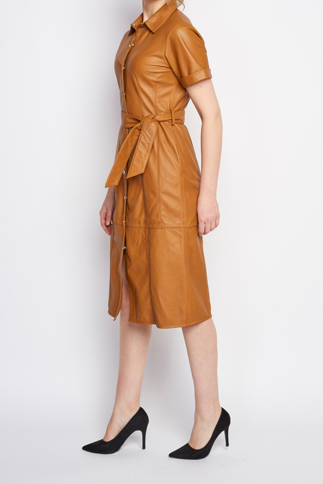 Nappa blouse dress in cognac | Zinga Leather - ZINGA Leather