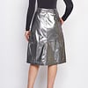ZINGA Leather Real leather, metallic suede pencil skirt ladies silver | Maria 9999