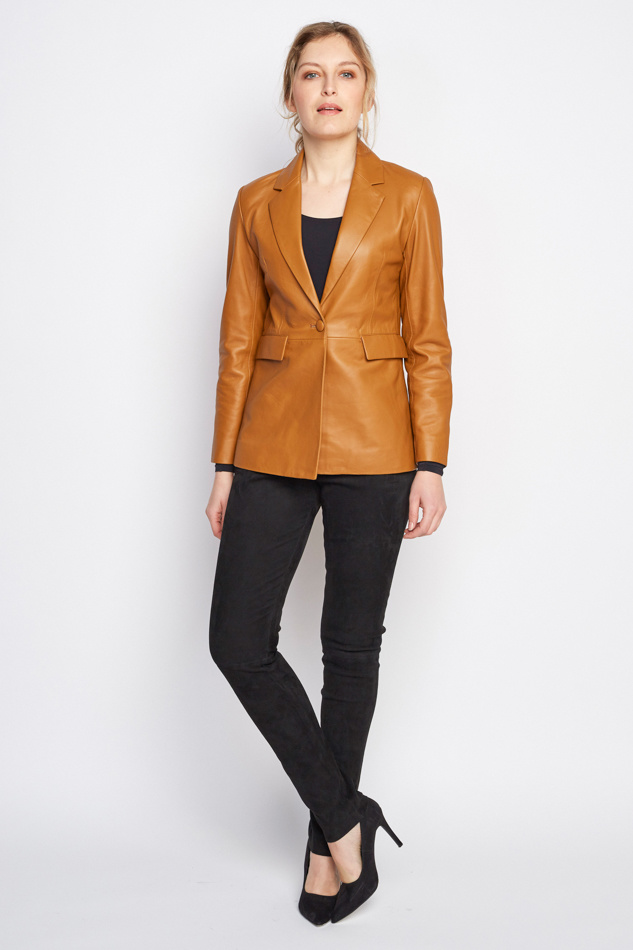 Leren Dames Blazer in Cognac uit Leer | Zinga - ZINGA