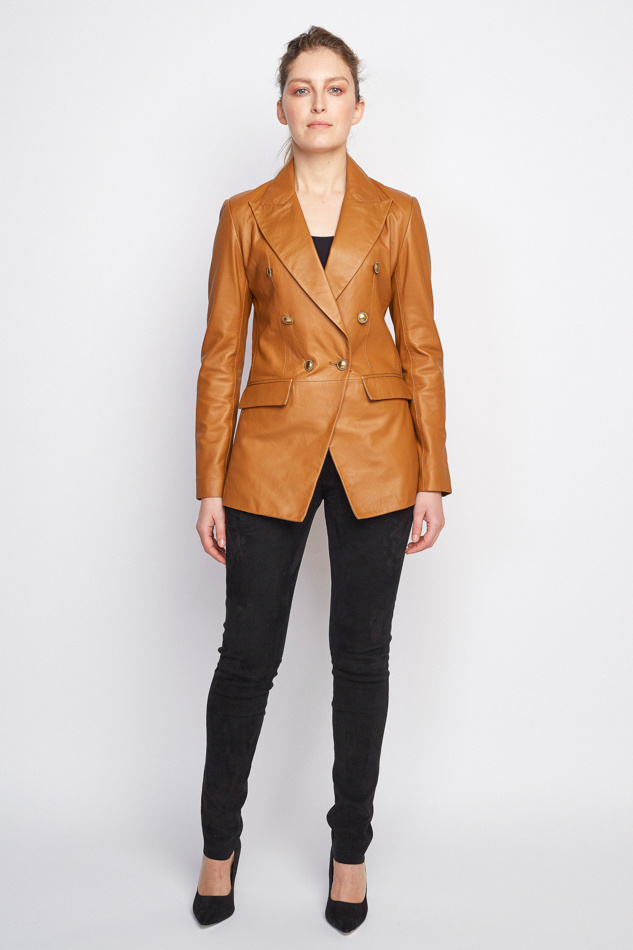 roman Vertrouwen hoogtepunt Leather Blazer Ladies in Cognac | Smooth Leather | Zinga Leather - ZINGA  Leather