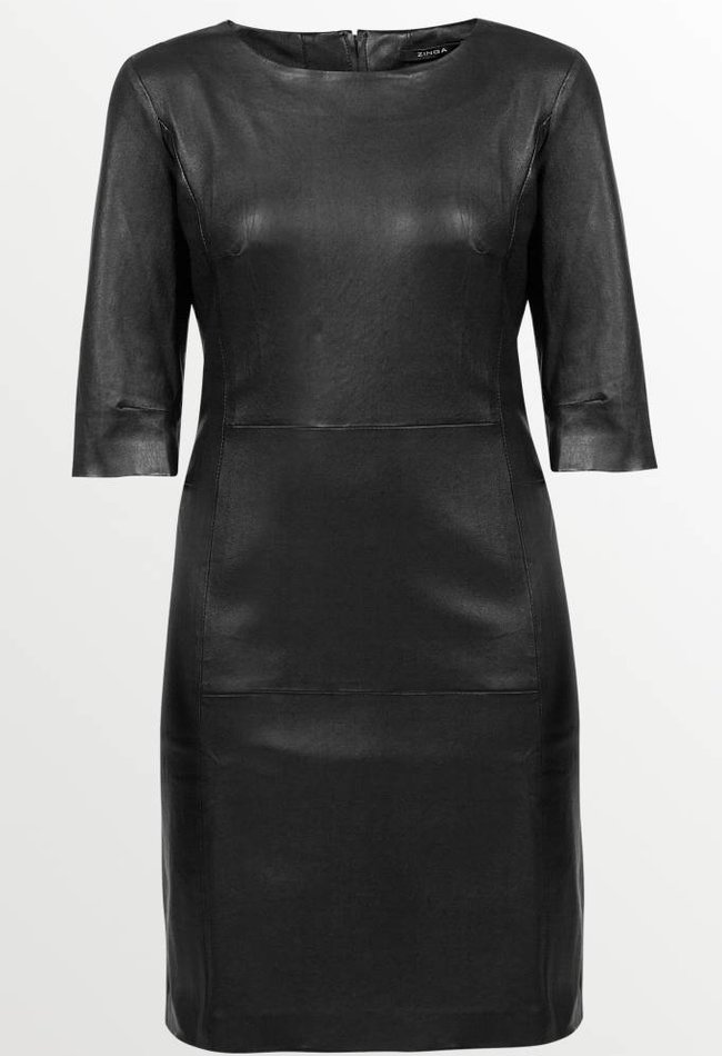 ZINGA Leather Kurzes Schwarzes Echtleder-Kleid mit Arm | AVA 6999