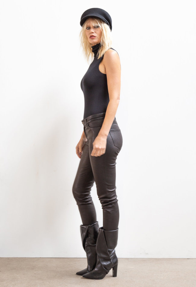 ZINGA Leather Schwarze Slim-Fit-Lederhose im 5-Pocket-Jeansdesign