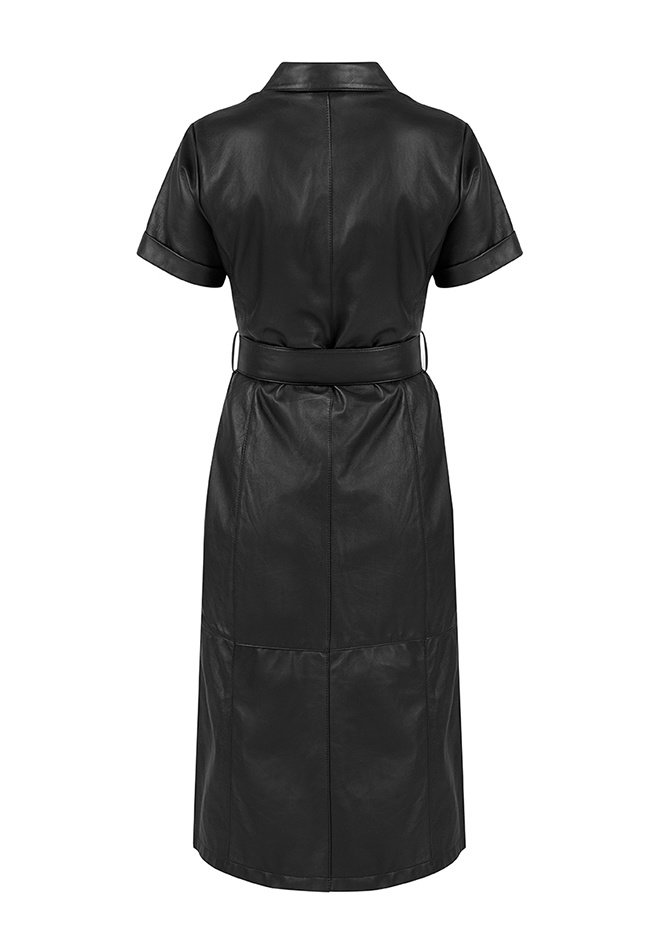 ZINGA Leather Blusenkleid Nappaleder in Schwarz | SUZE 5999