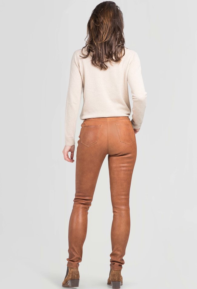 ZINGA Leather Duurzame 5-Pocket Leren Broek met Mid Waist en toelopende Pijpen