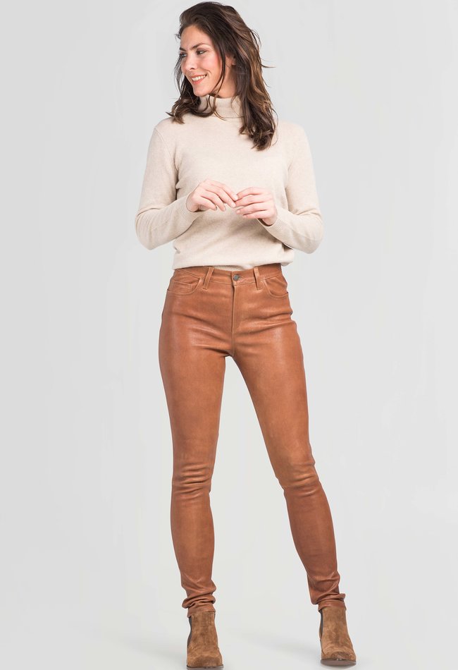 ZINGA Leather Nachhaltige 5-Pocket-Lederhose mit Mid Waist und schmal zulaufendem Bein