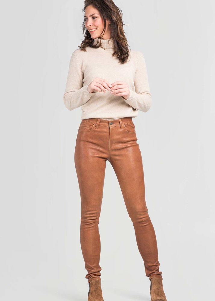 ZINGA Leather Nachhaltige 5-Pocket-Lederhose mit Mid Waist und schmal zulaufendem Bein