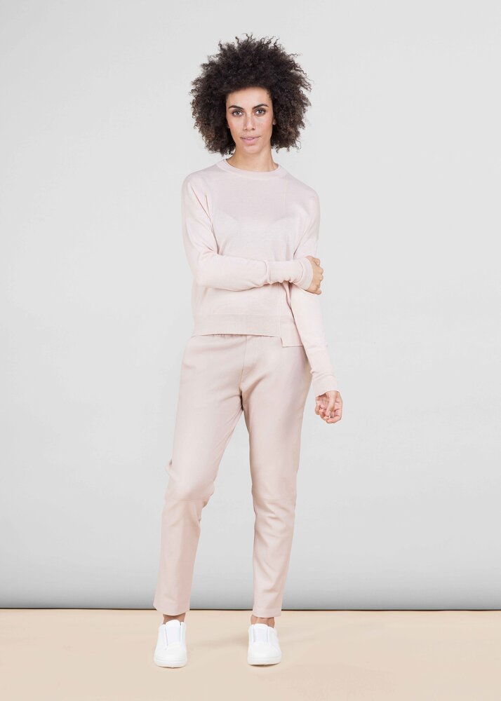 ZINGA Leather Exclusive Pink Blush Stretch Leather Boyfriend Trousers NOAH