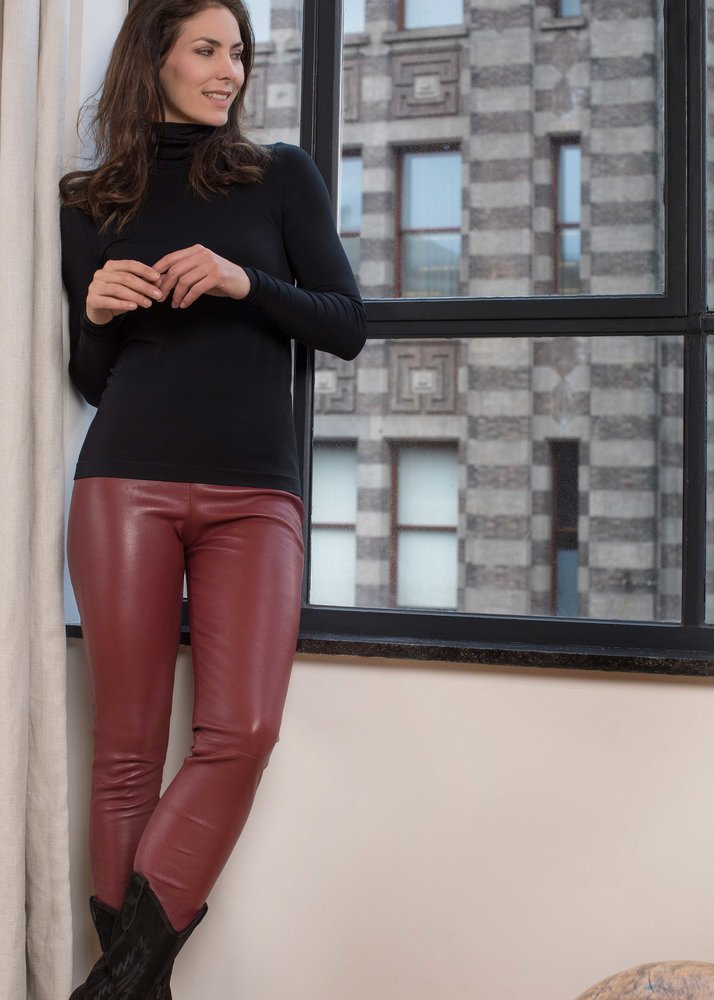 ZINGA Leather High Waist Leather Leggings | Deep Red