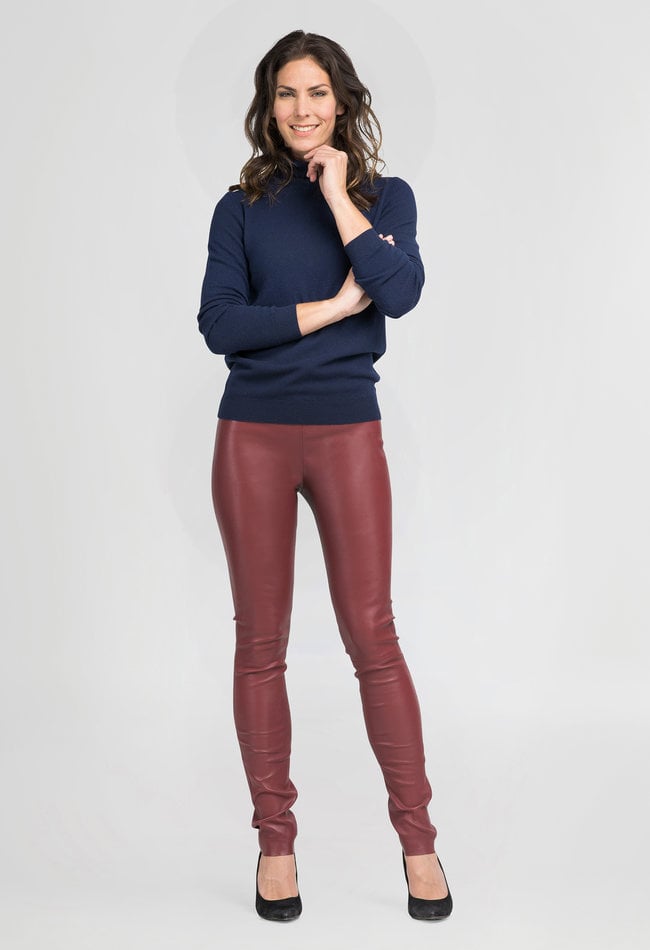 ZINGA Leather Exclusive Deep Red High Waist Stretch Leather Leggings for Long Legs