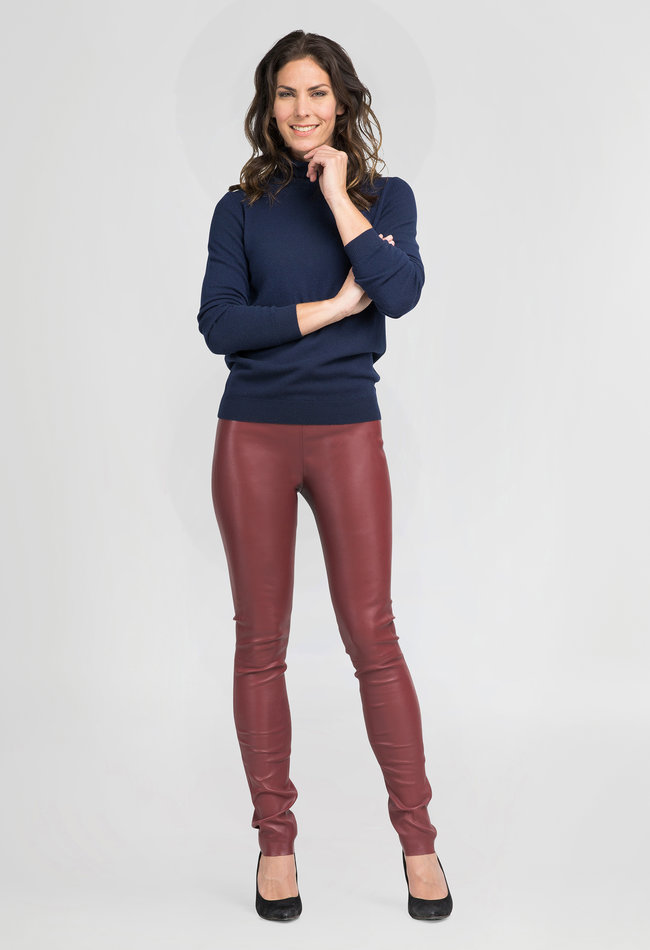 ZINGA Leather  Exklusive tiefrote High Waist Stretch-Lederleggings für lange Beine