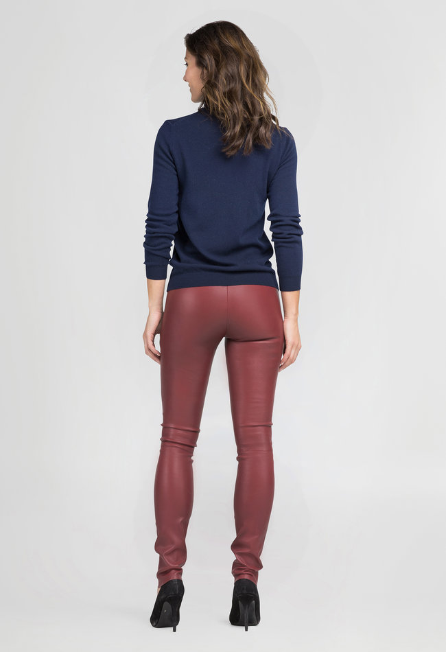 ZINGA Leather  Exklusive tiefrote High Waist Stretch-Lederleggings für lange Beine