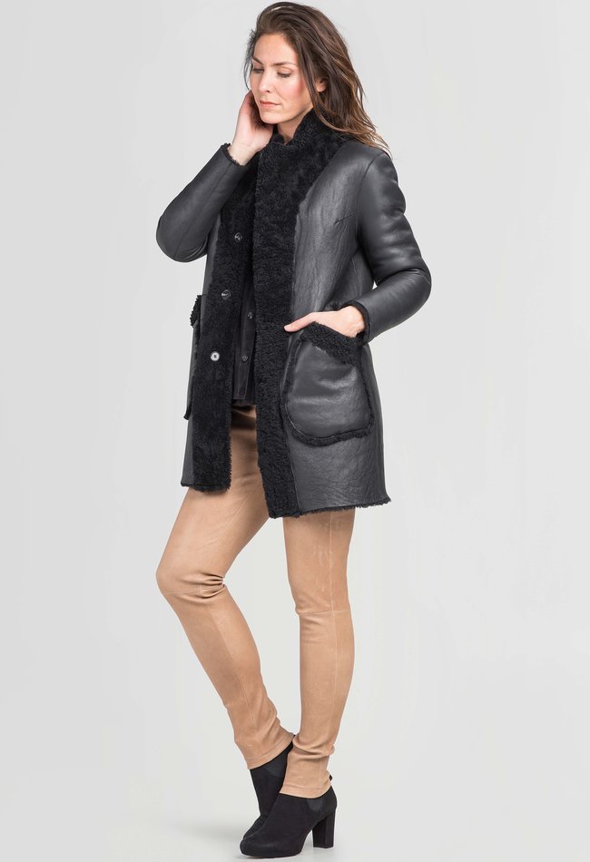 ZINGA Leather Damen-Lammfelljacke zum Wenden in Schwarz | DEBORAH 8999