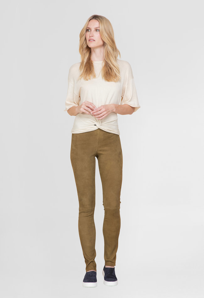 ZINGA Leather High Waist Stretch-Wildlederleggings für lange Beine | Moosgrün