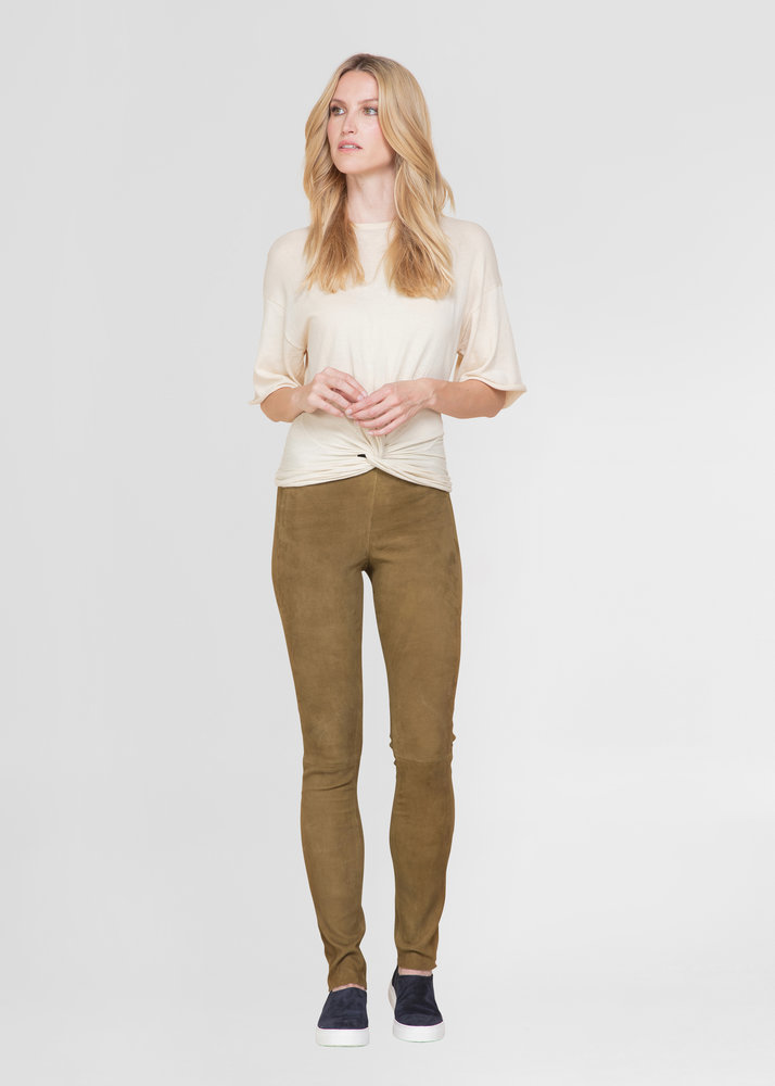 ZINGA Leather High Waist Stretch-Suède Legging voor Lange Benen | Mosgroen