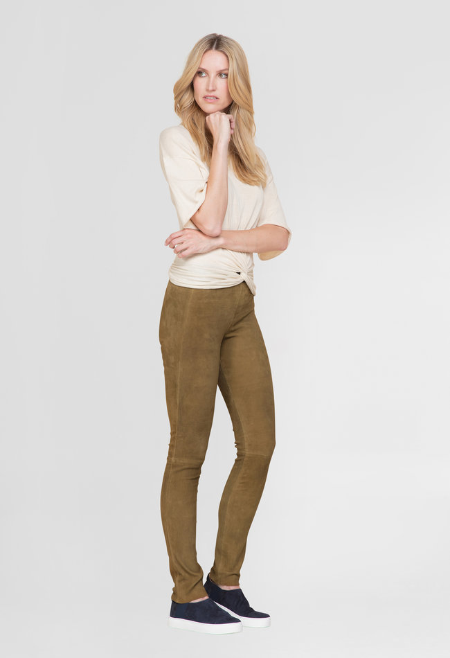 ZINGA Leather High Waist Stretch-Wildlederleggings für lange Beine | Moosgrün