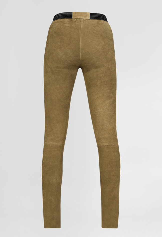 ZINGA Leather Exclusive Moss Green High Waist Stretch Suede Leggings for Long Legs