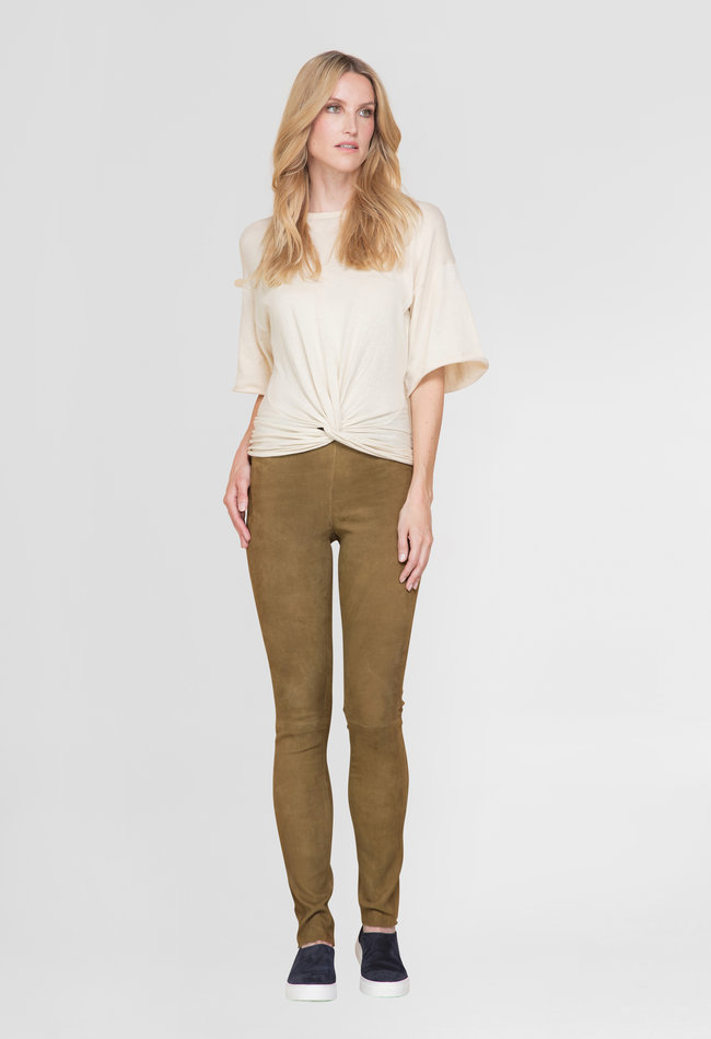 ZINGA Leather Exclusieve Mosgroene High Waist Stretch-Suède Legging voor Lange Benen