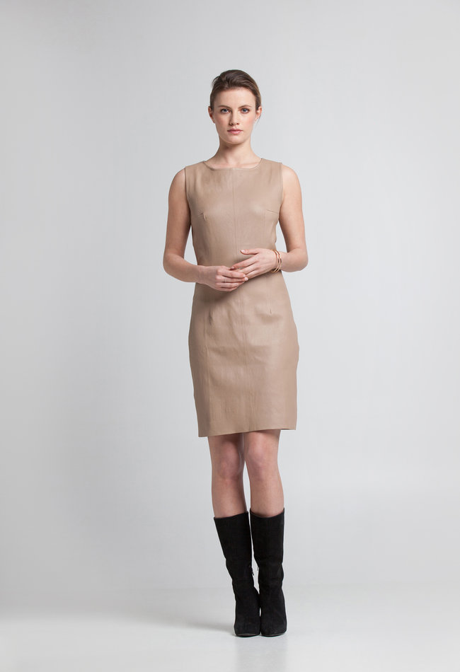 ZINGA Leather Kurzes Echtleder-Kleid in Ecru aus Nappaleder | SABINE 6101