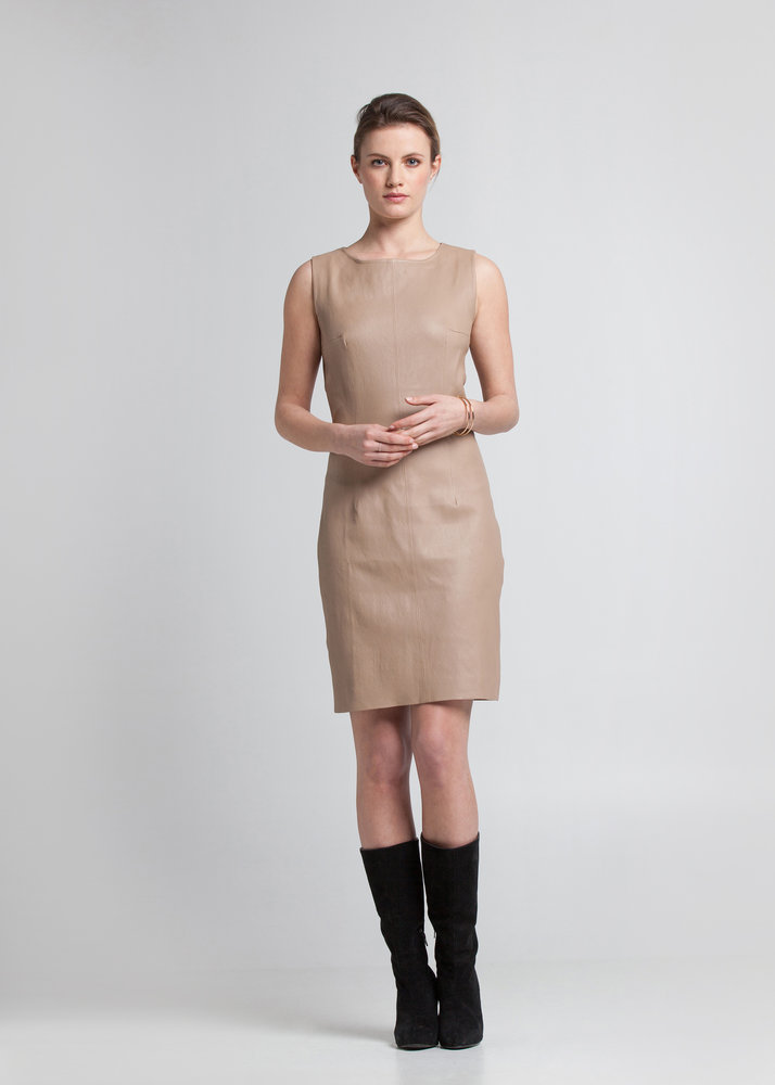 ZINGA Leather Kurzes Echtleder-Kleid Ecru Nappa | SABINE 6101