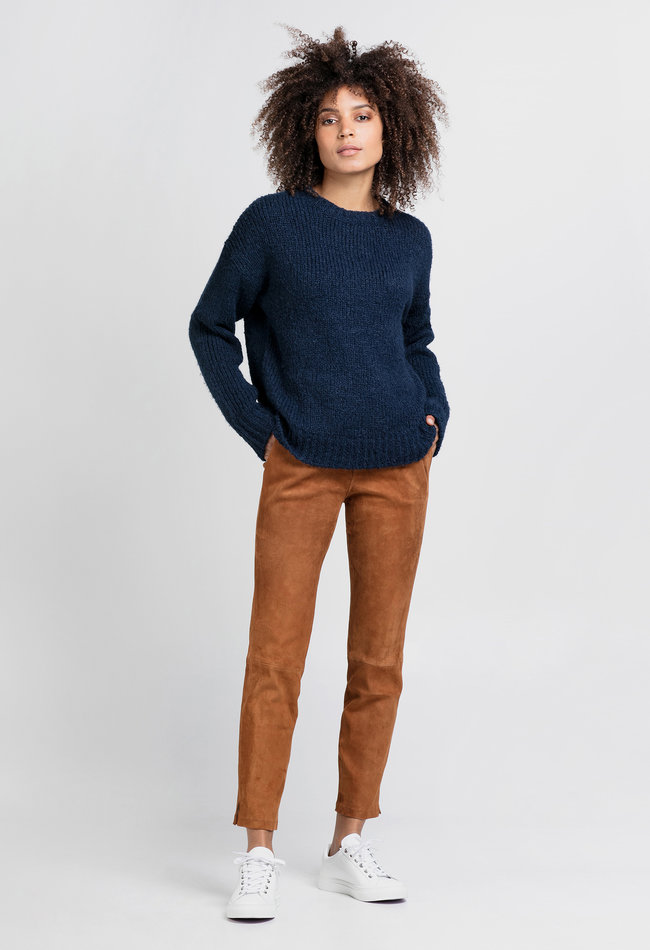 ZINGA Leather Exclusive Deep Cognac Stretch Suede Boyfriend Trousers NOAH with Pockets