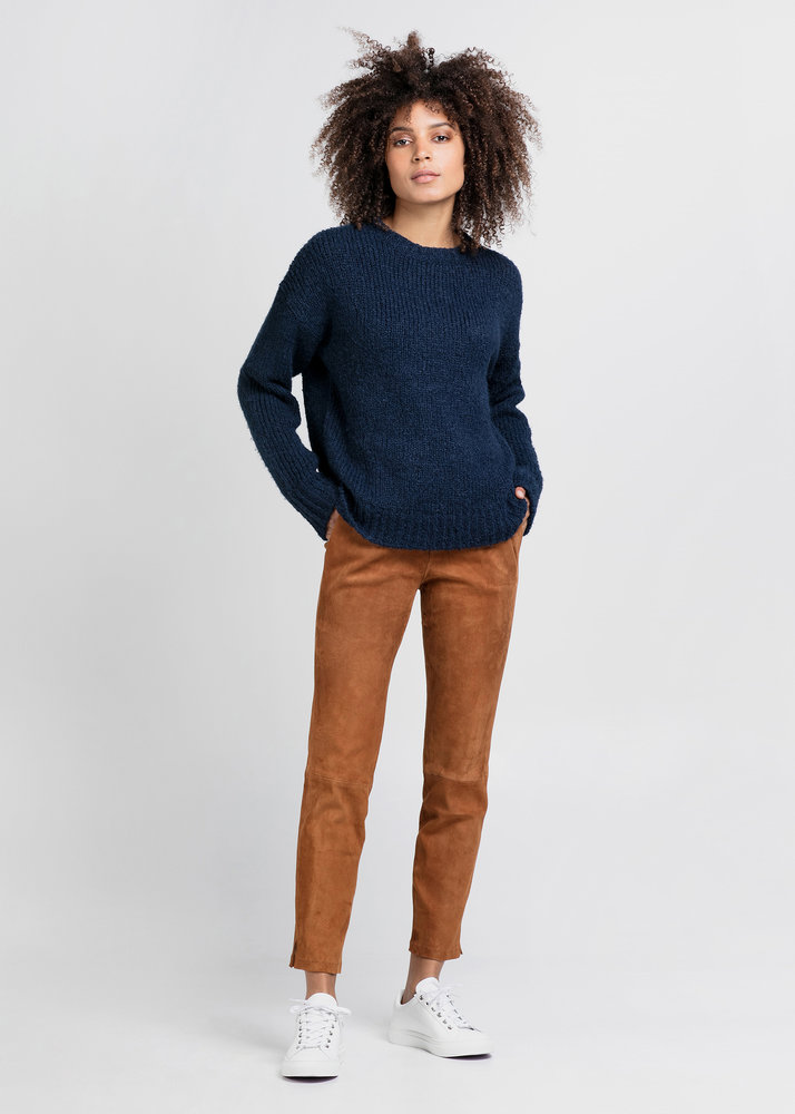 ZINGA Leather Exclusieve Diep Cognac Stretch-Suède Boyfriend Broek NOAH met Steekzakken
