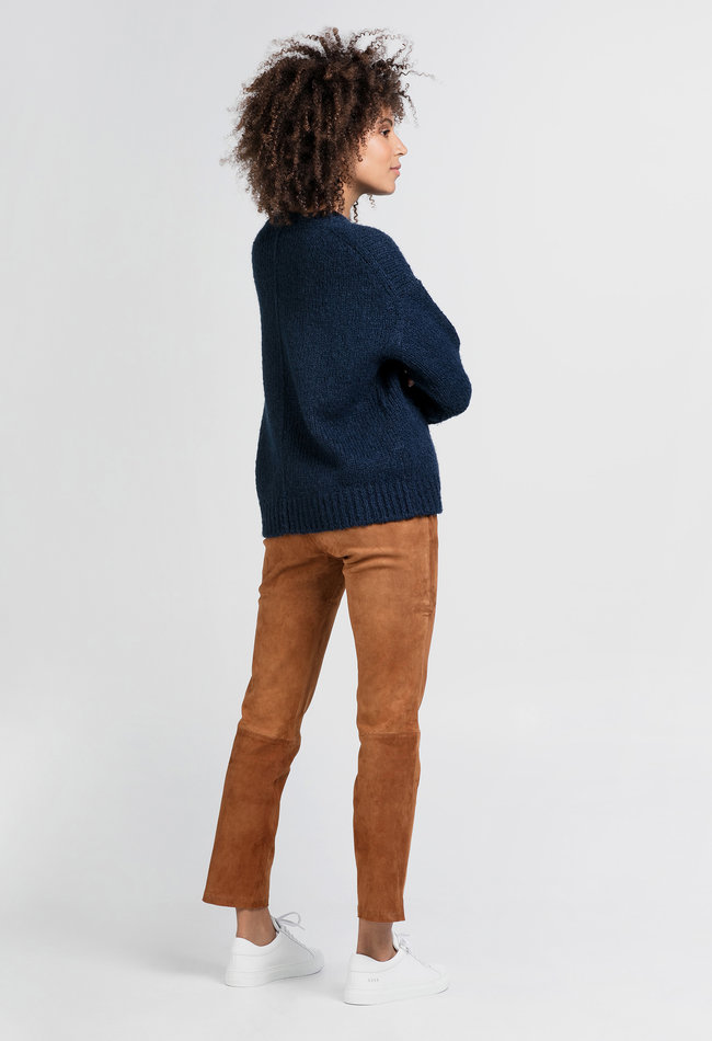 ZINGA Leather Exclusive Deep Cognac Stretch Suede Boyfriend Trousers NOAH with Pockets