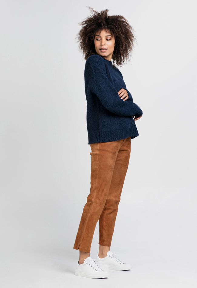 ZINGA Leather Exclusive Deep Cognac Stretch Suede Boyfriend Trousers NOAH with Pockets