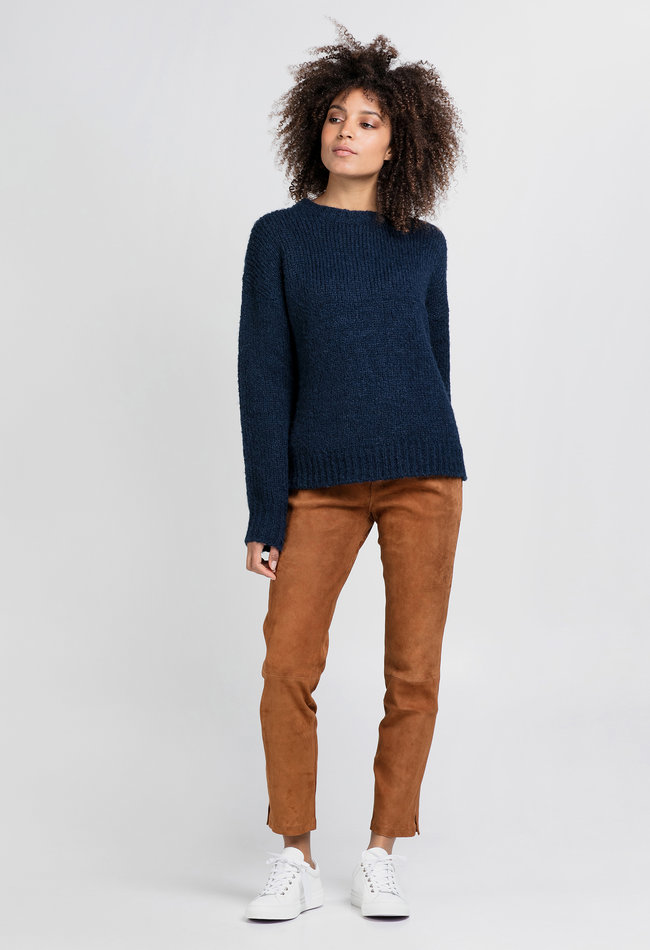 ZINGA Leather Exclusive Deep Cognac Stretch Suede Boyfriend Trousers NOAH with Pockets
