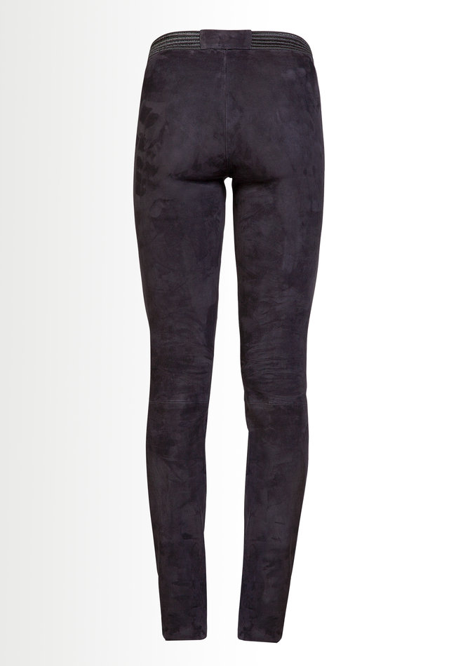 ZINGA Leather Exclusive Navy Blue High Waist Stretch Leather Leggings UMA with Extra Length