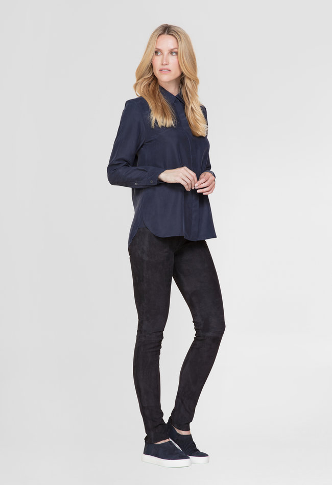 ZINGA Leather Exclusive Navy Blue High Waist Stretch Leather Leggings UMA with Extra Length