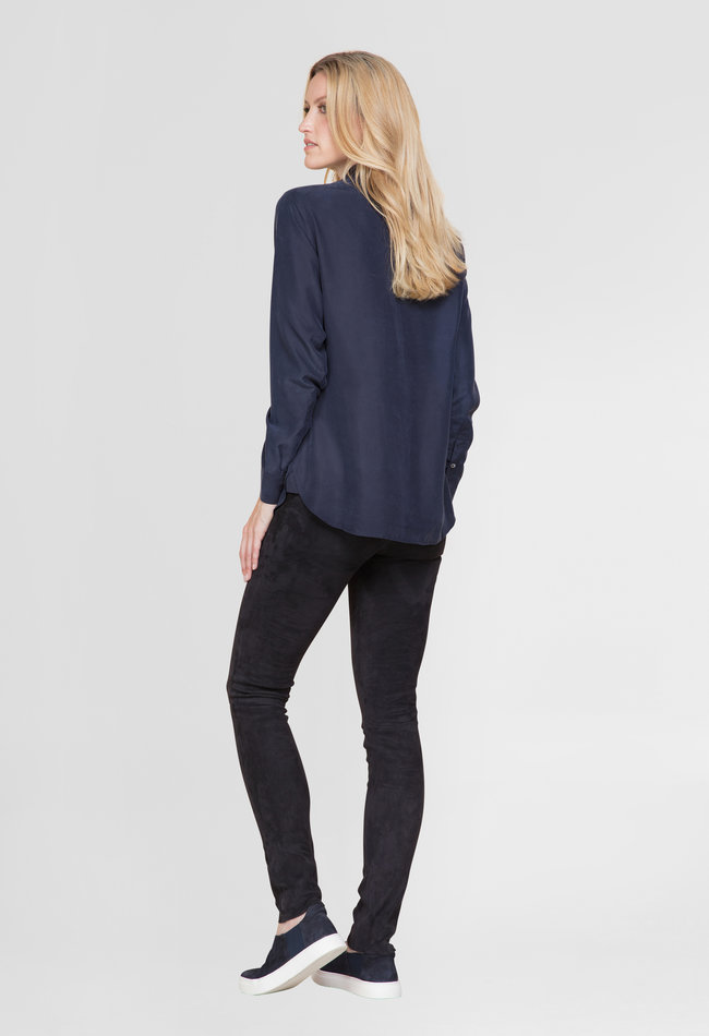 ZINGA Leather Exclusive Navy Blue High Waist Stretch Leather Leggings UMA with Extra Length