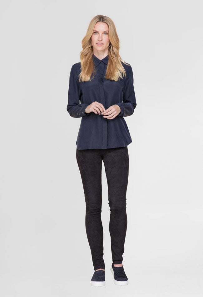 ZINGA Leather ZINGA Leather style UMA Premium High-Rise Suède Legging van Stretch Lamsleder kleur Navy Blauw
