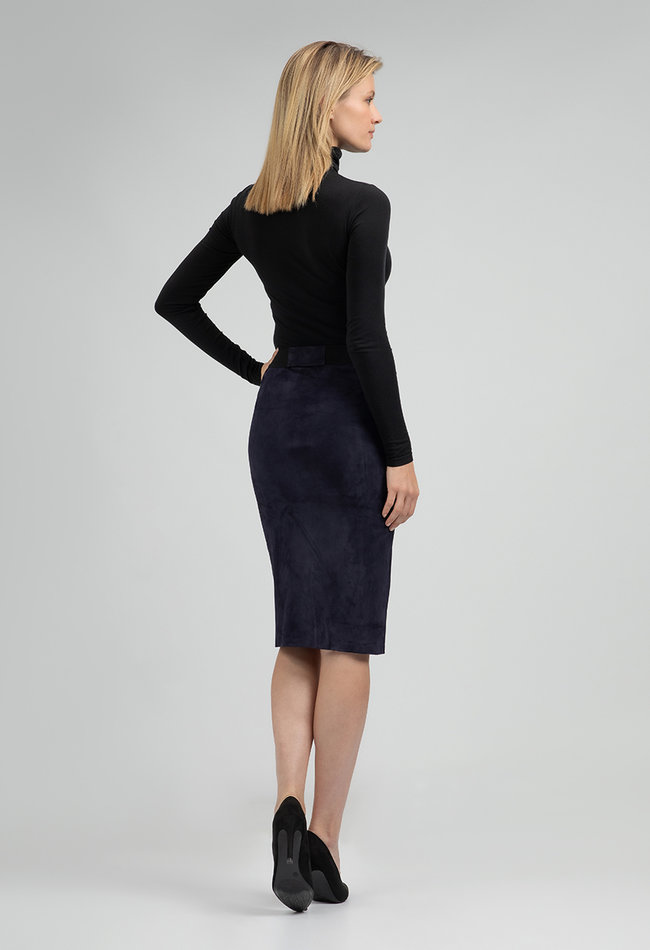 ZINGA Leather Echt leer, suede kokerrok dames Navy Blauw | Coco 4200
