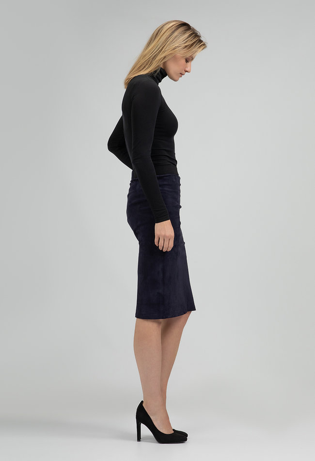 ZINGA Leather Echt leer, suede kokerrok dames Navy Blauw | Coco 4200