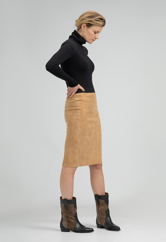 ZINGA Leather Echt leer, suede kokerrok dames Ecru| Coco 4334