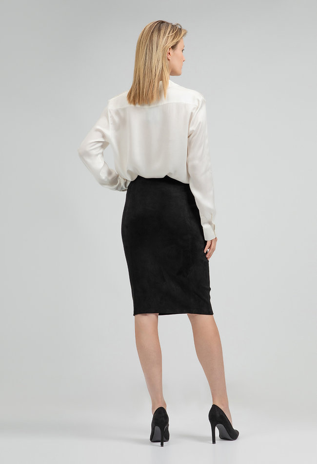 ZINGA Leather Echt leer, suede kokerrok dames zwart| Coco 4999